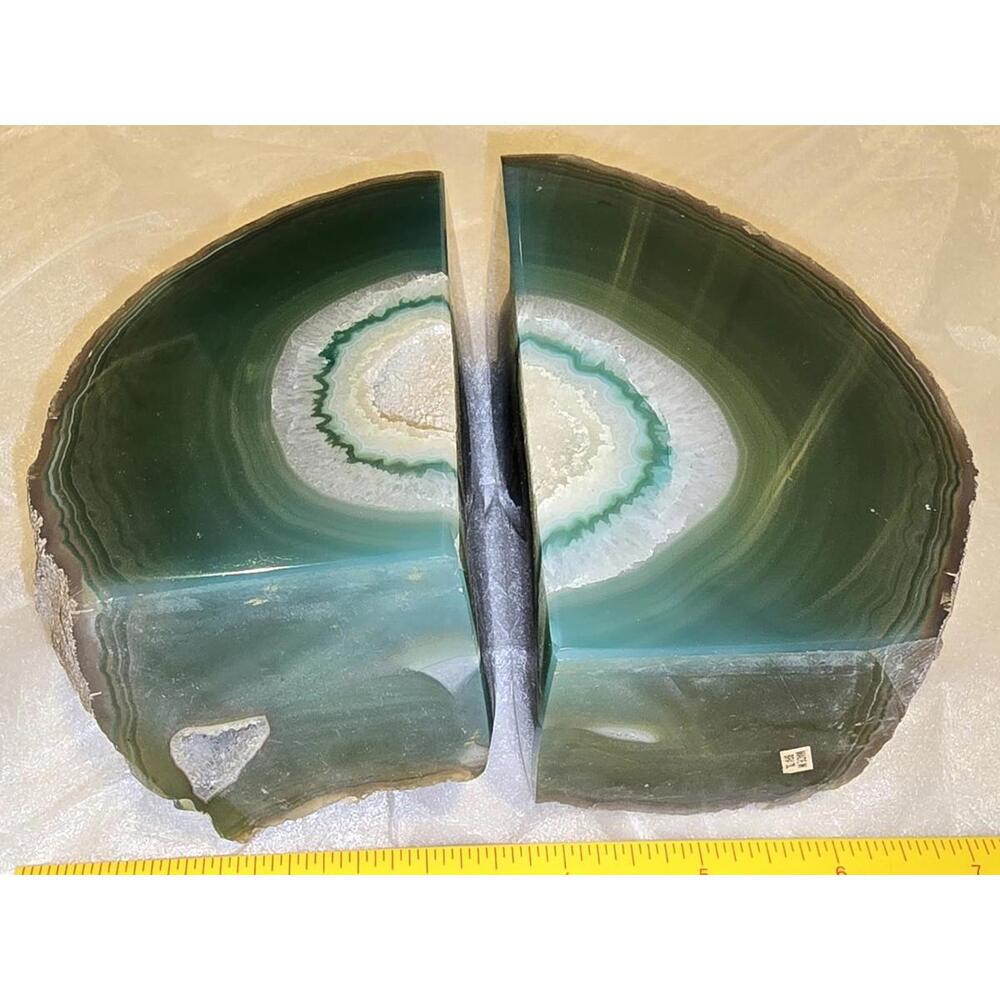 Vintage Aqua Blue Gray beautiful Agate Geode pair of book ends Brazil Polished